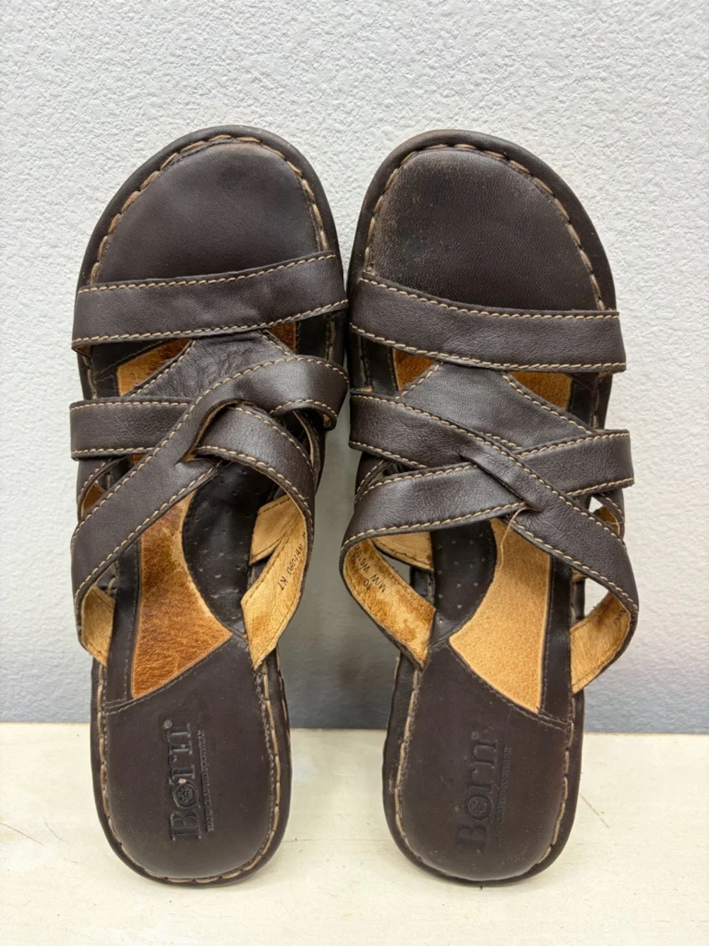 Brown Leather Crisscross Espadrille Wedge Sandal 10
